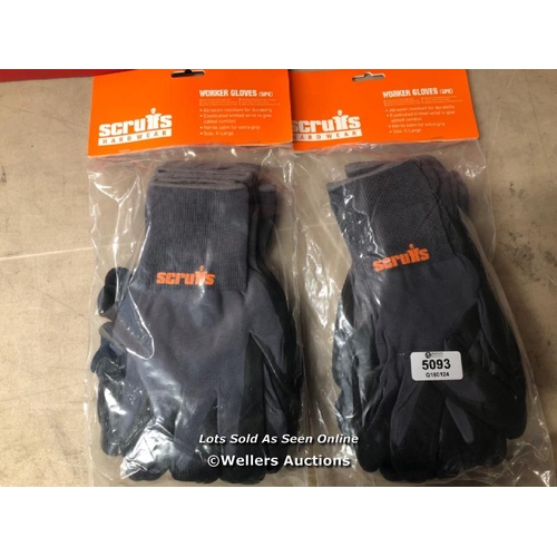 5093 - 2X NEW PACKS SCRUFFS HARDWARE WORK GLOVES  (10 PAIRS TOTAL) / NO VAT ON THE HAMMER PRICE / B17