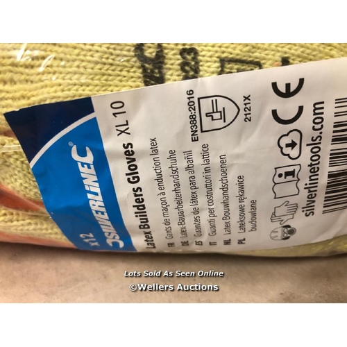 5096 - 12X NEW SILVERLINE LATEX BUILDERS GLOVES - XL / NO VAT ON THE HAMMER PRICE / B17