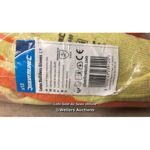 5107 - NEW SILVERLINE LATEX BUILDERS GLOVES - L9 (12 PACK) / NO VAT ON THE HAMMER PRICE / C17