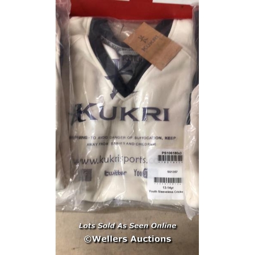 5927 - 5X NEW KURKRI YOUTH SLEEVLESS CRICKET FLEECE SIZE 13-14YR AND 9-10YR / NO VAT ON THE HAMMER PRICE / ... 