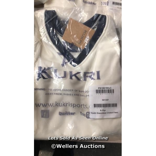 5928 - 5X NEW KURKRI YOUTH SLEEVLESS CRICKET FLEECE SIZE 13-14YR AND 9-10YR / NO VAT ON THE HAMMER PRICE / ... 