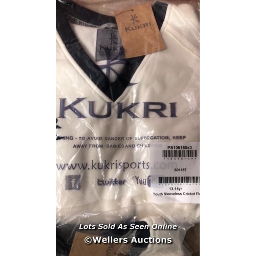 5928 - 5X NEW KURKRI YOUTH SLEEVLESS CRICKET FLEECE SIZE 13-14YR AND 9-10YR / NO VAT ON THE HAMMER PRICE / ... 