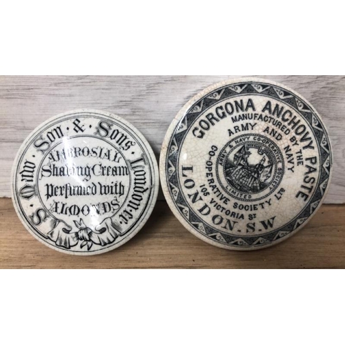 21 - Collection of mainly victorian pot lids including Harrod's areca nut toothpaste, Fortnum & Mason cav... 