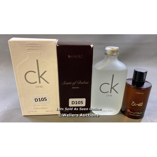 9810 - X1 CALVIN KLEIN ONE EAU DE TOILETTE 200ML AND X1 SARROUJ SCENT OF DUBAI PARFUM 100ML