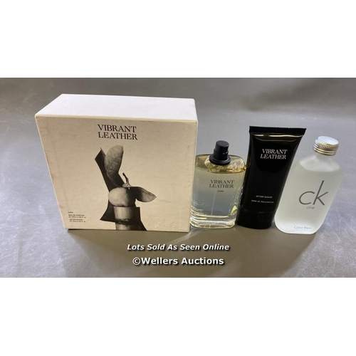 9833 - ZARA VANITY KIT INCL. VIBRANT LEATHER EAU DE PARFUM 100ML AND AFTER SHAVE 75ML AND CALVIN KLEIN ONE ... 