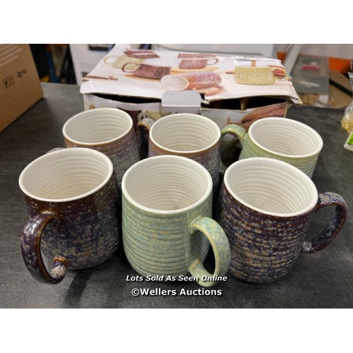 6081 - THE OLD POTTERY COMPANY STONEWARE MUGS, 6 PACK / SIGNS OF USE / C37