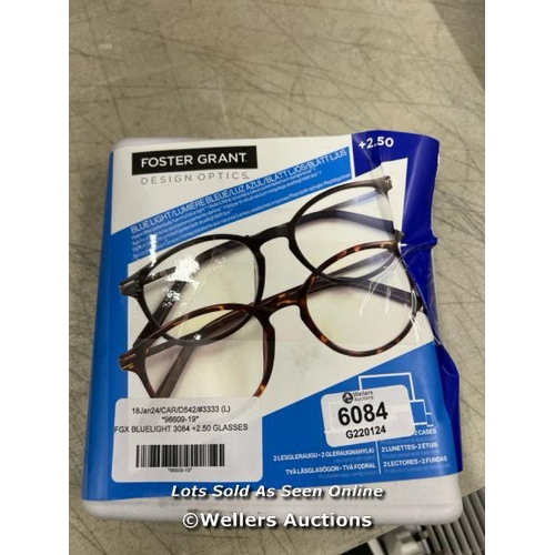 6084 - FGX BLUELIGHT 3084 +2.50 GLASSES / APPEARS NEW DAMAGED PACKAGING / C38