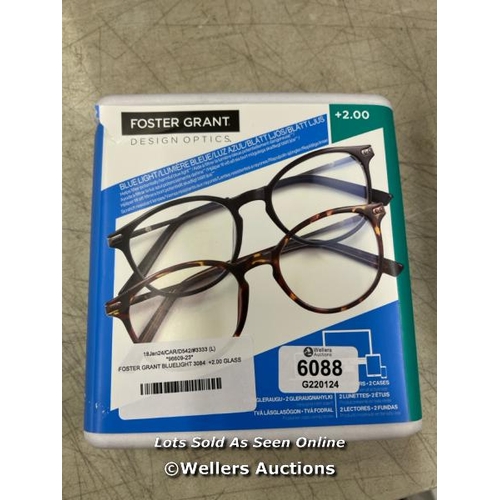 6088 - FOSTER GRANT BLUELIGHT 3084  +2.00 GLASSES / APPEARS NEW DAMAGED PACKAGING / C38