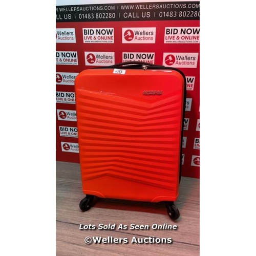 6173 - AMERICAN TOURISTER JET DRIVER 55CM CARRY ON HARDSIDE SPINNER CASE / SIGNS OF USE / WHEELS, ZIPS & HA... 