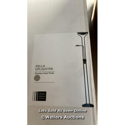 7017 - JOHN LEWIS ZELLA LED FLOOR LAMP, STAINLESS STEEL / SIGNS OF USE / MISSING GLASS SHADE / BS