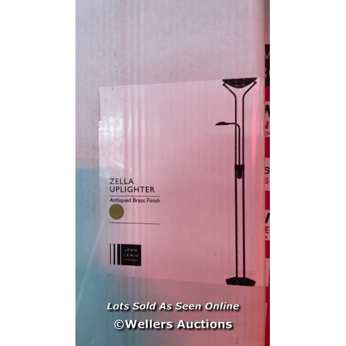 7018 - JOHN LEWIS ZELLA LED FLOOR LAMP, BRASS / SIGNS OF USE / MISSING GLASS SHADE / BS