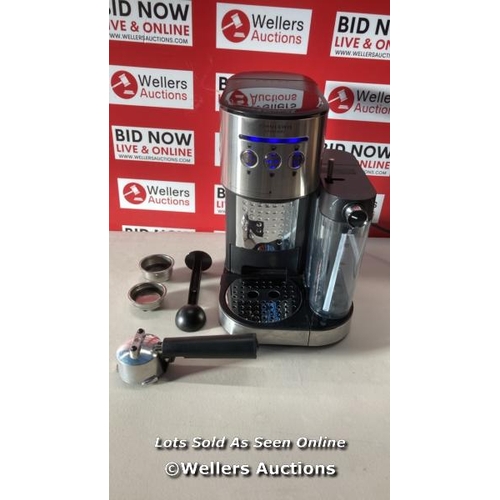 7045 - JOHN LEWIS PUMP ESPRESSO COFFEE MACHINE WITHOUT MILK FROTHER, STAINLESS STEEL / POWERS UP / SIGNS OF... 