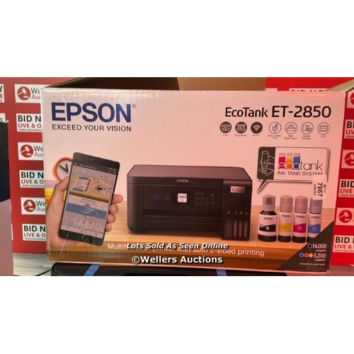 7067 - EPSON ECOTANK ET-2850 THREE-IN-ONE WI-FI PRINTEREGRATED / POWERS UP / MINIMAL SIGNS OF USE / G13