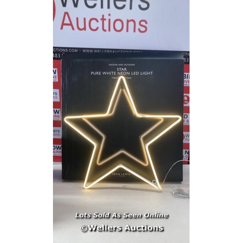 7074 - JOHN LEWIS NEON STAR LIGHT, LARGE, PURE WHITE / NO POWER / SIGNS OF USE / G12