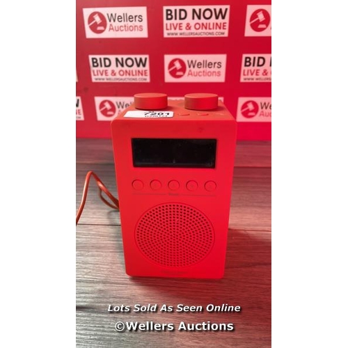 7201 - JOHN LEWIS ANYDAY SPECTRUM SOLO PORTABLE DAB+/FM DIGITAL RADIO, VERMILLION / POWERS UP / SIGNS OF US... 