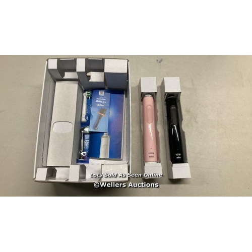 7208 - ORAL-B SERIES 3 3900 ELECTRIC TOOTHBRUSH SET, BLACK/PINK / POWERS UP / MINIMAL SIGNS OF USE / H18