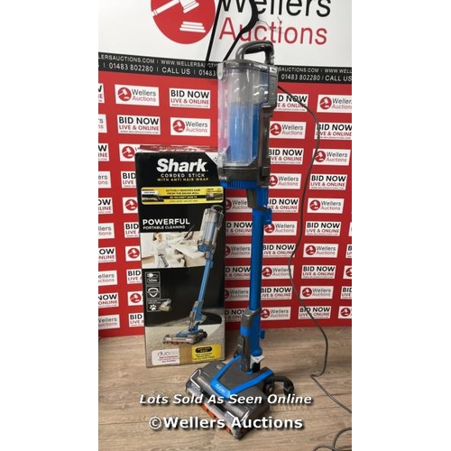 338 - SHARK HZ400UKT CORDED STICK VACUUM, POWERS UP, SIGNS OF USE P12