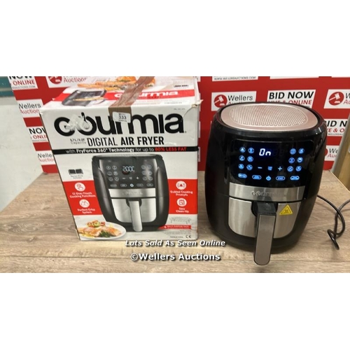 333 - GOURMIA 5.7L DIGITAL AIR FRYER / POWERS UP, SIGNS OF USE  / E11