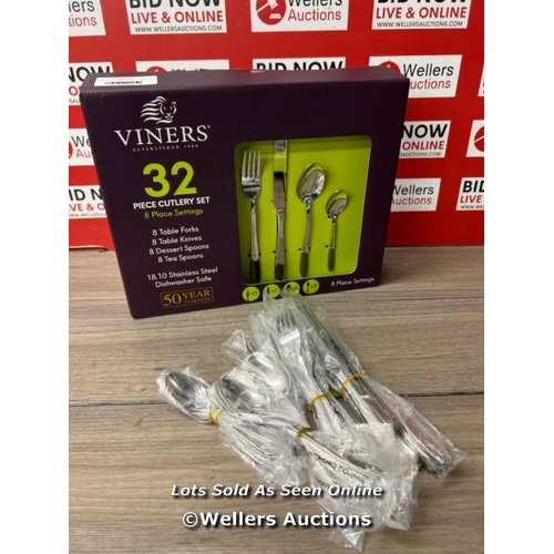 68 - VINERS HENLEY STAINLESS STEEL CUTLERY SET, 32 PIECE / APPEARS NEW OPEN BOX / E79