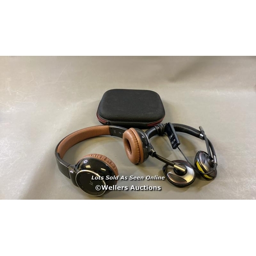 9614 - X1 KS HEADPHONES AND X1 PLATRONICS HEADSET MODEL BLACK WIRE C720 M