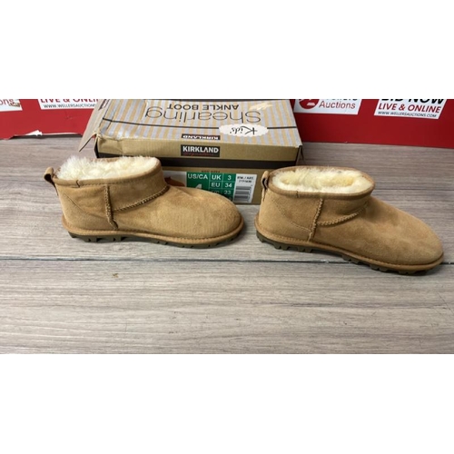 4435 - CHILDRENS NEW KIRKLAND SIGNATURE CHESTNUT SHEARLING ANKLE BOOTS / UK 3 / TWO LEFT FEET / C27