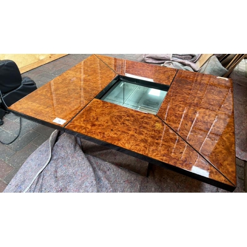 10 - FOLD OUT COFFEE TABLE WITH MIRRORED BASE, INCL. 1x MIDDLE INSERT (DAMAGED TO CORNER) and 1X SIDE TAB... 