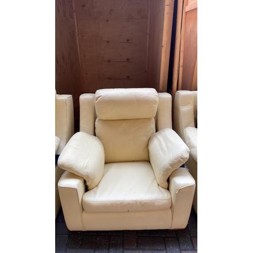 3 - HUGE YELLOW LEATHER LOUNGE SUITE, INCLUDING TWO 3X SEATER SOFAS AND 3X SINGLE ARM CHAIRS, 1X SOFA 22... 