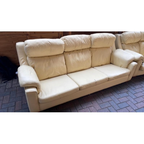 3 - HUGE YELLOW LEATHER LOUNGE SUITE, INCLUDING TWO 3X SEATER SOFAS AND 3X SINGLE ARM CHAIRS, 1X SOFA 22... 