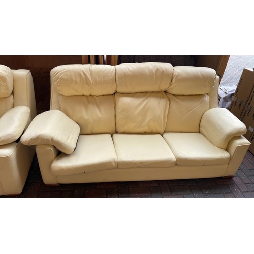 3 - HUGE YELLOW LEATHER LOUNGE SUITE, INCLUDING TWO 3X SEATER SOFAS AND 3X SINGLE ARM CHAIRS, 1X SOFA 22... 