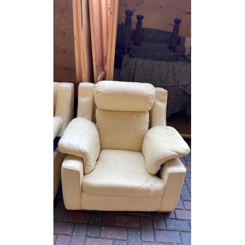 3 - HUGE YELLOW LEATHER LOUNGE SUITE, INCLUDING TWO 3X SEATER SOFAS AND 3X SINGLE ARM CHAIRS, 1X SOFA 22... 