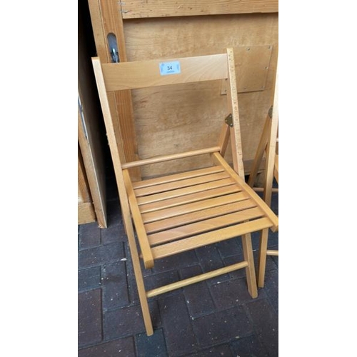 34 - PAIR OF FOLDING WOODEN CHAIRS, CONTAINER NO: 10030 / LOT LOCATION: WEYBRIDGE (KT13)