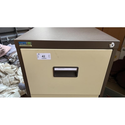 42 - FOUR DRAWER METAL FILING CABINET, CONTAINER NO: 10030 / LOT LOCATION: WEYBRIDGE (KT13)