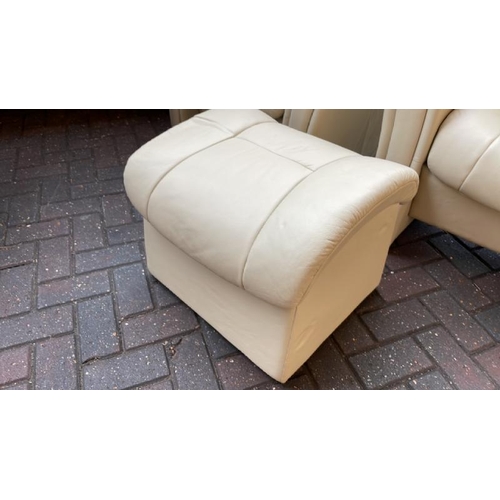 5 - PAIR OF CREAM LEATHER SINGLE RECLINING CINEMA CHAIRS WITH TWO OTTOMANS, 110CM (H) X 89CM (W) X 67CM ... 