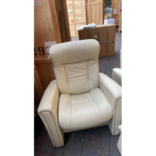 5 - PAIR OF CREAM LEATHER SINGLE RECLINING CINEMA CHAIRS WITH TWO OTTOMANS, 110CM (H) X 89CM (W) X 67CM ... 