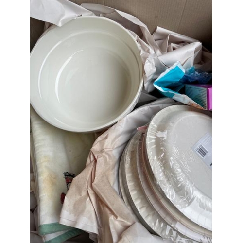 65 - BOX OF KITCHENWARE AND DISHES, CONTAINER NO: 10030 / LOT LOCATION: WEYBRIDGE (KT13)