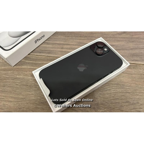 8204 - APPLE IPHONE 15 / BLACK / 128GB / A3090 / MTP03ZD/A / SERIAL NO. C7L6HVH77Y / NEW, OPEN BOX / CUSTOM... 