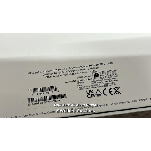 8206 - APPLE WATCH SERIES 9 / 45MM / MIDNIGHT / M-L / A2980 / SERIAL NO. GC2VWCD7RK / CUSTOMER CHANGE OF MI... 