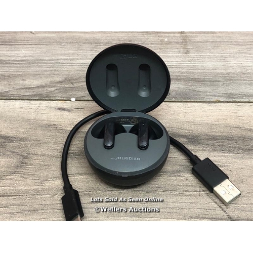 8227 - LG UFP5 WIRELESS EARBUDS / POWERS UP & CONNECTS TO BLUETOOTH WITH SOUND FROM LEFT EAR ONLY, SIGNS OF... 