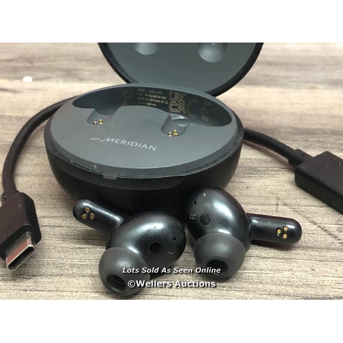 8227 - LG UFP5 WIRELESS EARBUDS / POWERS UP & CONNECTS TO BLUETOOTH WITH SOUND FROM LEFT EAR ONLY, SIGNS OF... 