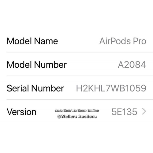 8238 - APPLE AIRPODS PRO WITH MAGSAFE CHARGING CASE (MLWK3ZM/A) / POWERS UP & CONNECTS TO BLUETOOTH WITH SO... 