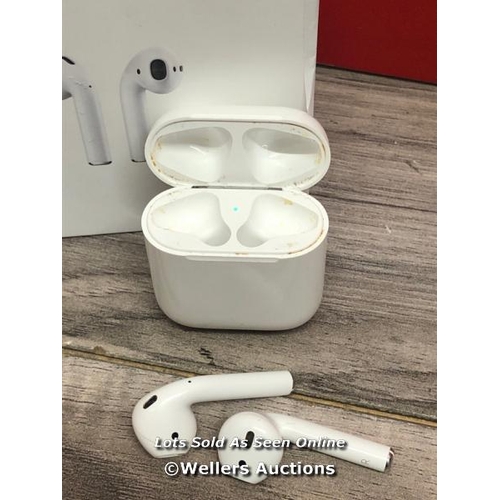 8241 - APPLE AIRPODS 2ND GEN MV7N2ZMA WITH CHARGING CASE / POWERS UP & CONNECTS TO BLUETOOTH WITH SOUND, SI... 