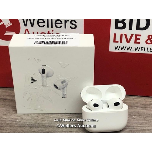 8242 - APPLE AIRPODS (3RD GEN) WITH LIGHTNING CHARGING CASE, MPNY3ZM/A / POWERS UP & CONNECTS TO BLUETOOTH ... 