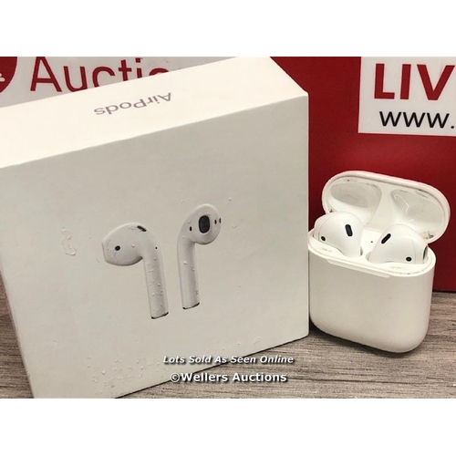 8243 - APPLE AIRPODS / 2ND GEN / WITH CHARGING CASE / MV7N2ZMA / POWERS UP & CONNECTS TO BLUETOOTH WITH SOU... 