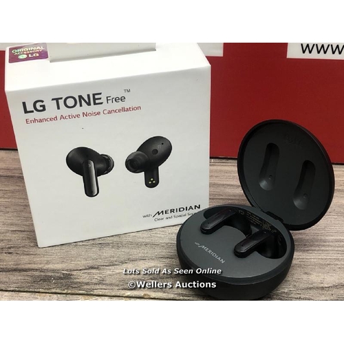 8245 - LG UFP5 WIRELESS EARBUDS / POWERS UP & CONNECTS TO BLUETOOTH WITH SOUND FROM THE LEFT EARBUD ONLY, M... 