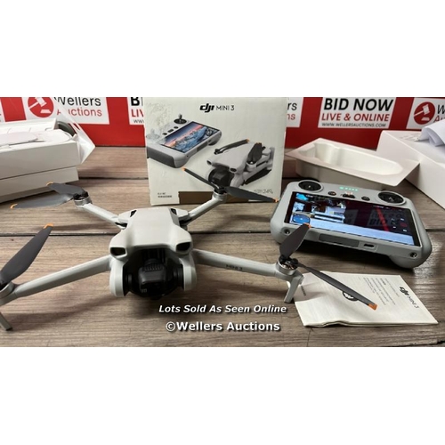 8254 - DJI MINI 3 DRONE WITH DJI REMOTE CONTROL / MINIMAL SIGNS OF USE / POWERS UP, FLYS AND APPEARS TO BE ... 