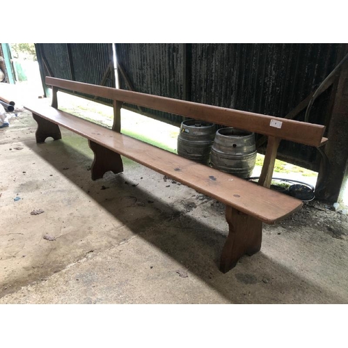 1 - LONG OAK CHURCH PEW, 80CM (H) X 368.5CM (L) X 45CM (D) / LOT LOCATION: LLANSANTFFRAID, POWYS, WALES