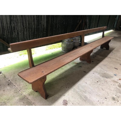 1 - LONG OAK CHURCH PEW, 80CM (H) X 368.5CM (L) X 45CM (D) / LOT LOCATION: LLANSANTFFRAID, POWYS, WALES