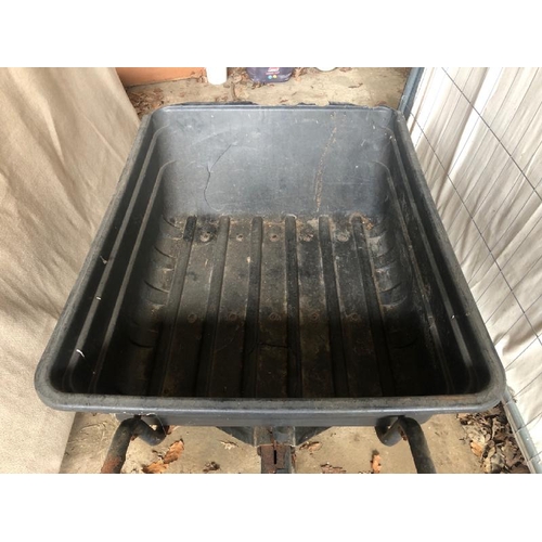 4 - WHEELBARROW, PLASTIC TUB WITH METAL FRAME, 72CM (H) X 155CM (D) X 92CM (W) / LOT LOCATION: LLANSANTF... 