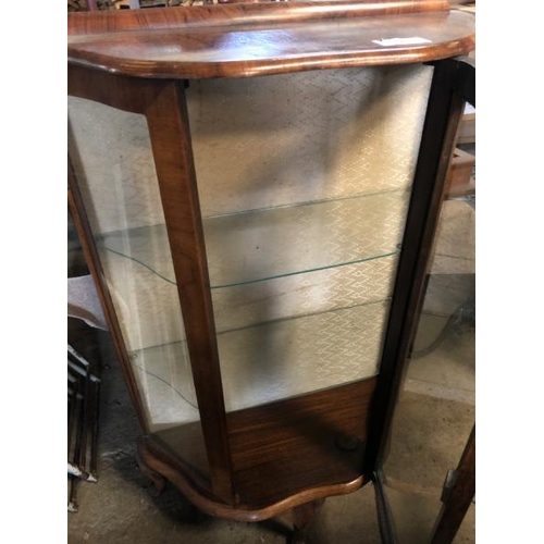 58 - ANTIQUE DISPLAY UNIT, WITH 2X INTERNAL GLASS SHELVES, ON BALL FEET, WITH KEY, 118CM (H) X 74CM (W) X... 