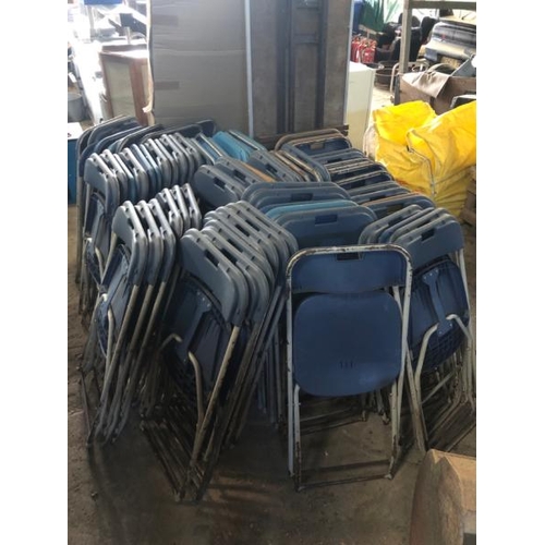 64 - 75X FOLD OUT CHAIRS AND APPROX. 90X SILK COVERS, PLASTIC SEAT AND BACK WITH METAL FRAME, 83CM (H) X ... 